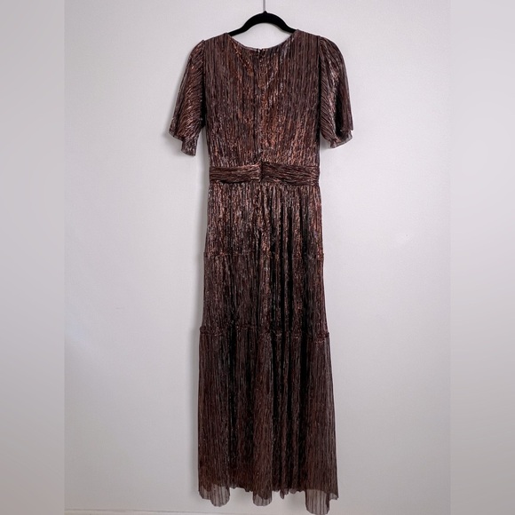 Black Tape Women's M Brown V-Neck Chiffon Leg Slit Surplice Tiered Maxi Dress - Picture 7 of 13